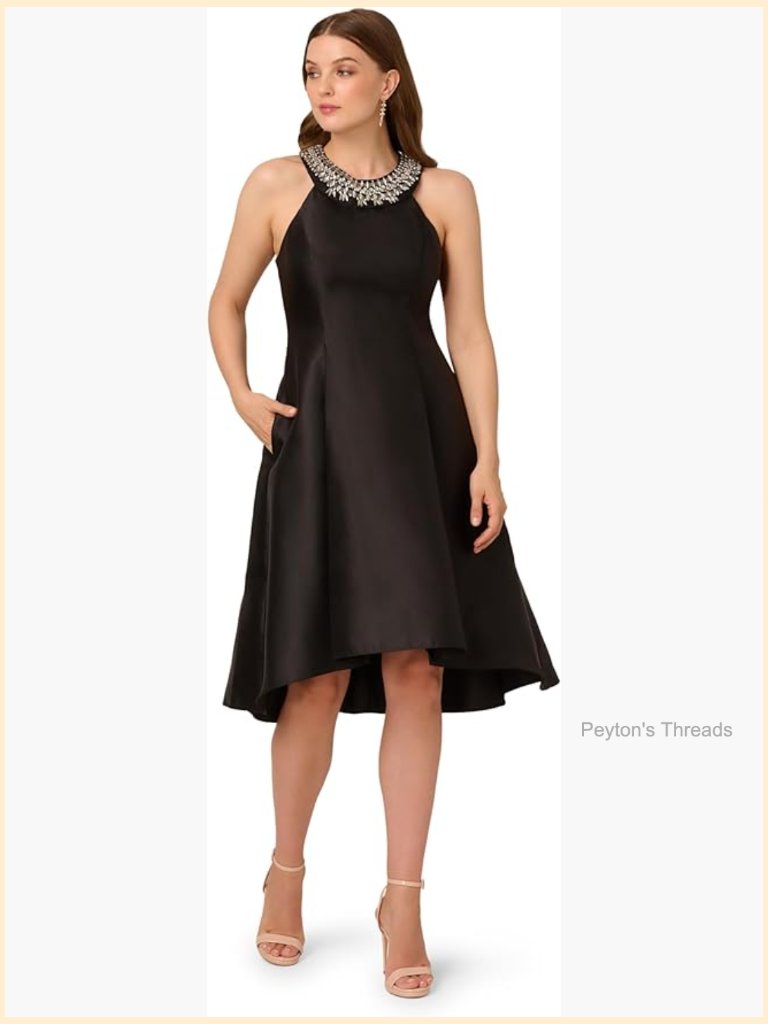 Sparkle Halter Cocktail Dress With Blouson Silhouette Mikado Fabric
